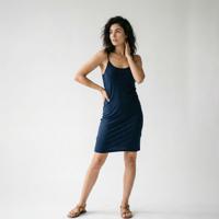 Lightweight Solid Spandex Woven Slim Fit Knee-Length Casual Dress with Thin Straps Washable