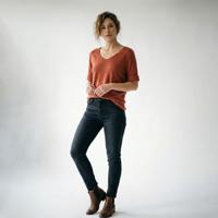 Women's Casual Solid Full Sleeve V-neck Denim Spandex Viscose T-shirt Nylon Polyester Plain Dyed Regular Fit IT Made